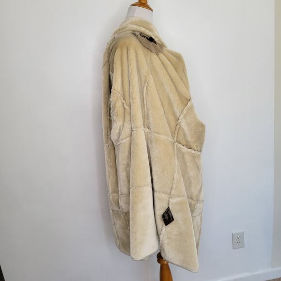Big Chill Penny Lane Coat Tan Faux Shearling Y2K Patchwork Women Large - Picture 12 of 16